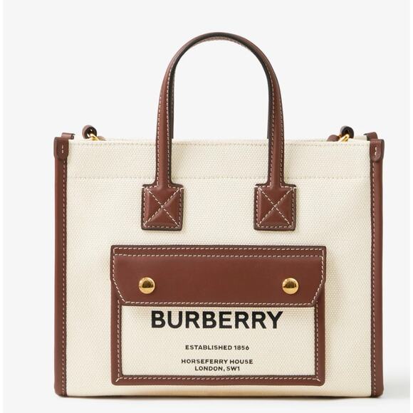 New BURBERRY Mini Freya Tote Bag With Horseferry Print And‎ Leather Accents - Picture 1 of 8